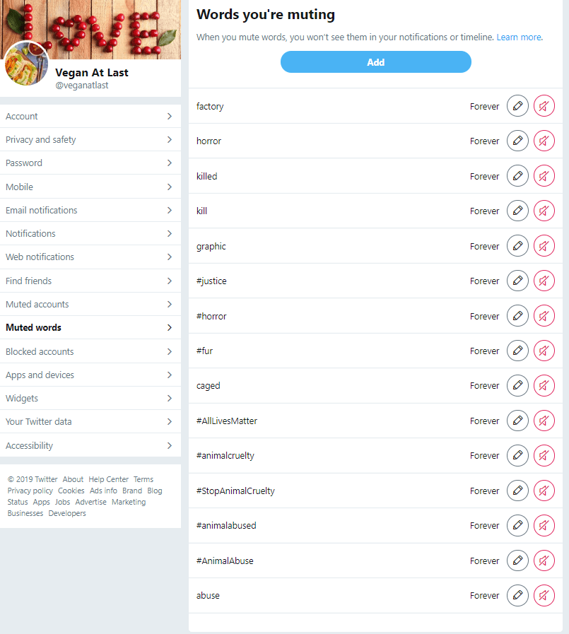 Mute words on twitter