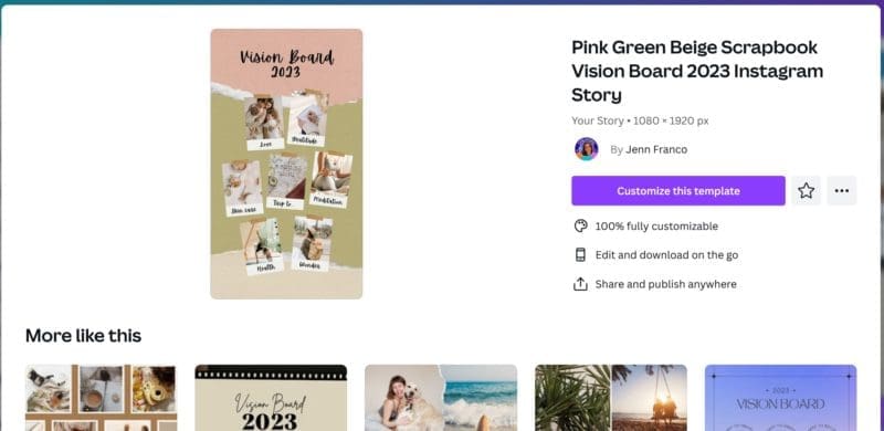 canva template vision board