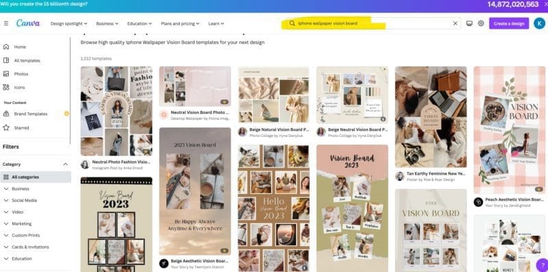 search canva iphone vision board
