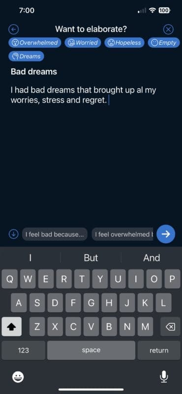 Clarity app 'Want to elaborate' journal. 