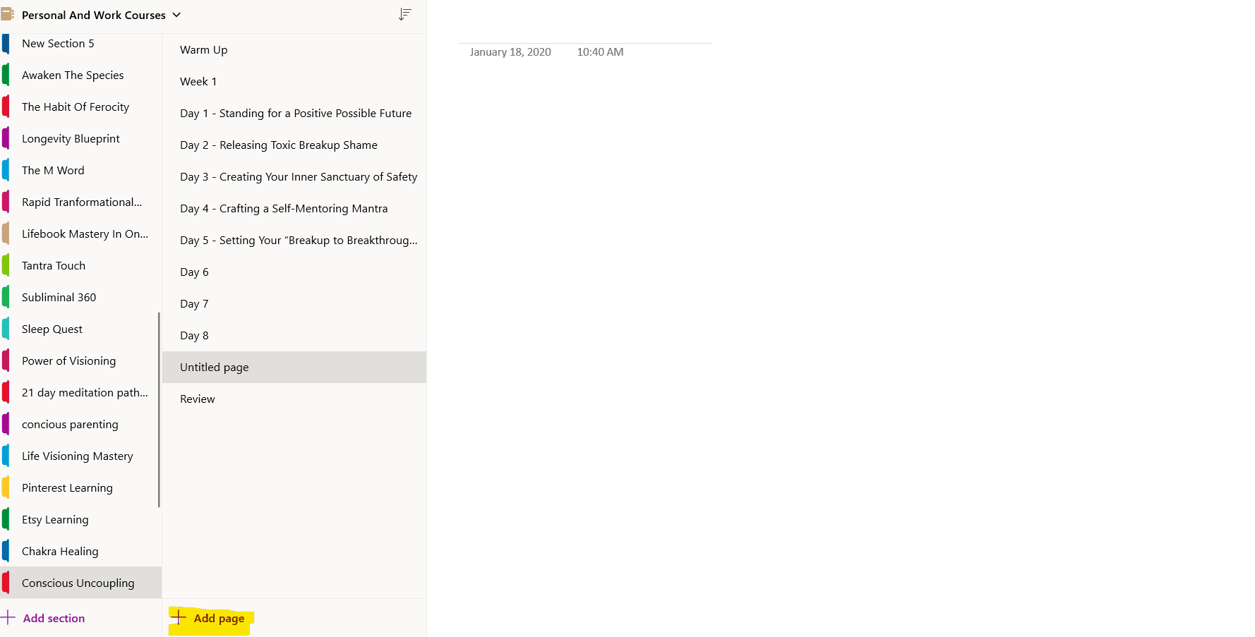 add page OneNote